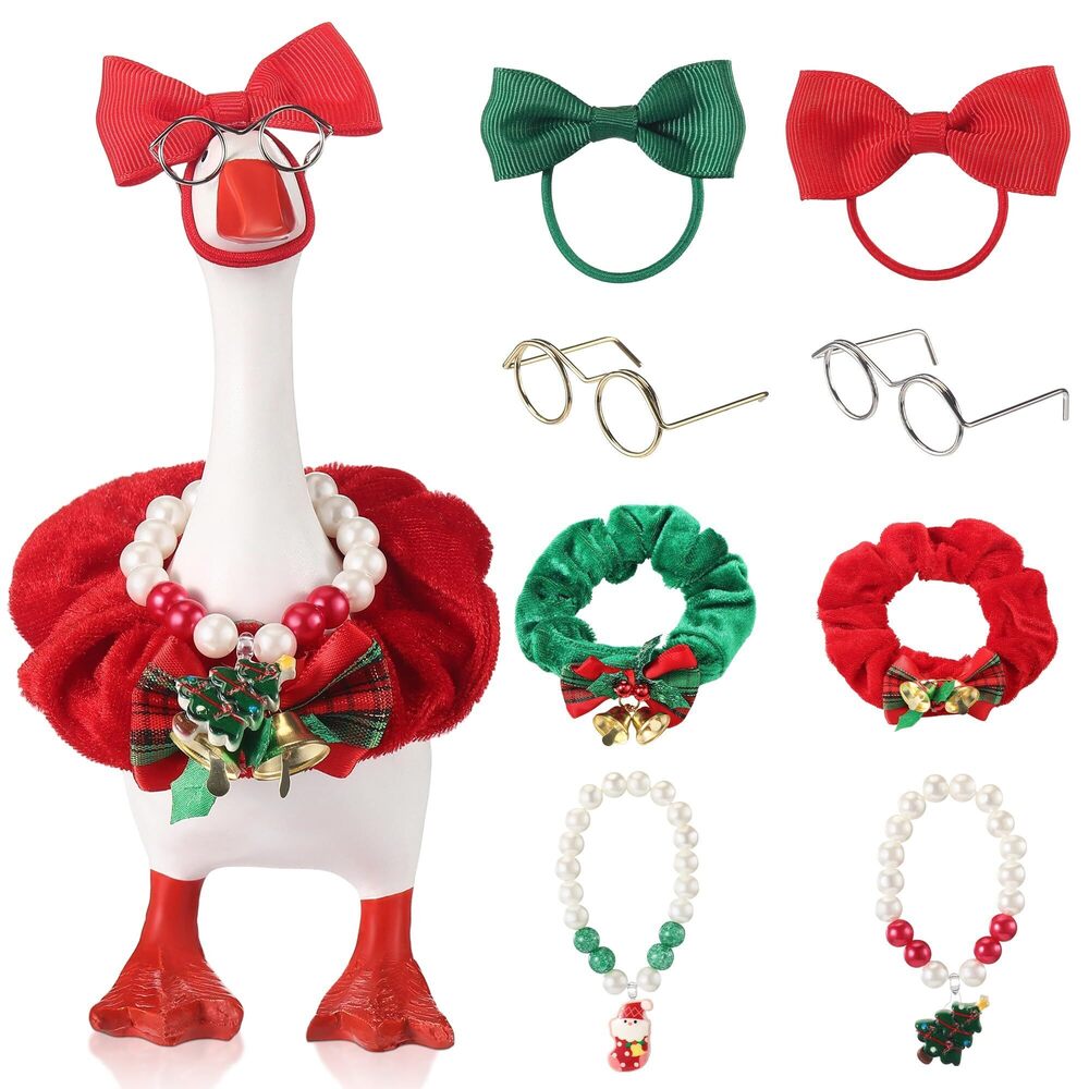6263 8 Pcs Christmas Outfits 7 Inch Mini Desk Goose Magnetic Goose Statue